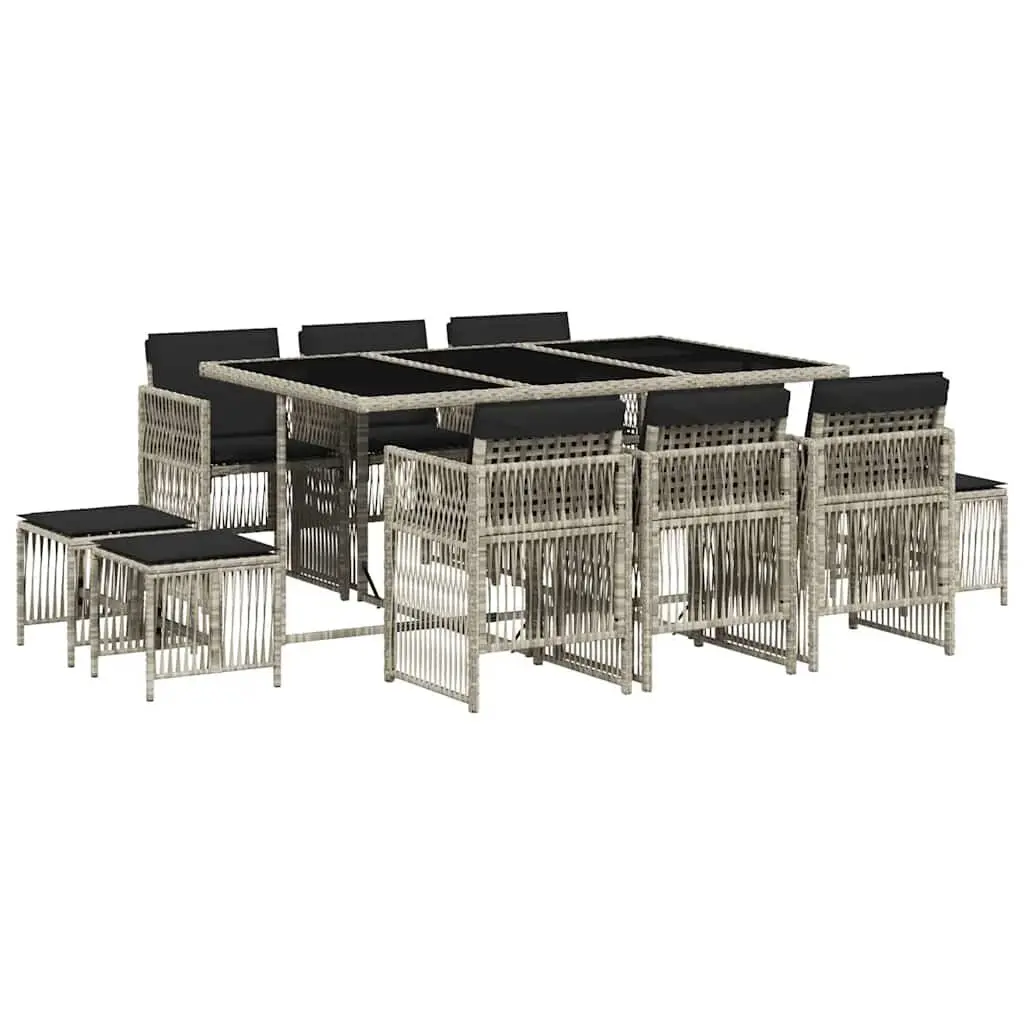 Outdoor Patio Furniture Set 11 Piece Grey Poly Rattan Cushions Garden Dining Table and Chairs