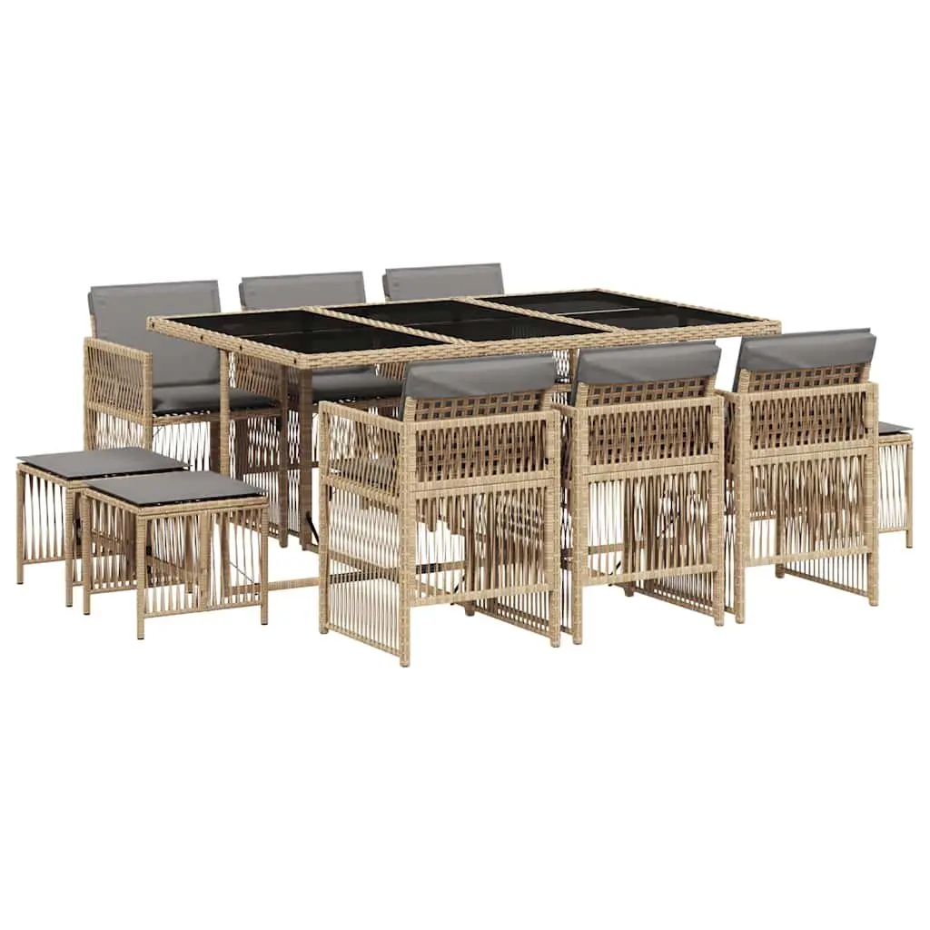 Outdoor Garden Dining Set 11 Piece Al Fresco Dining Beige Poly Rattan with Cushions