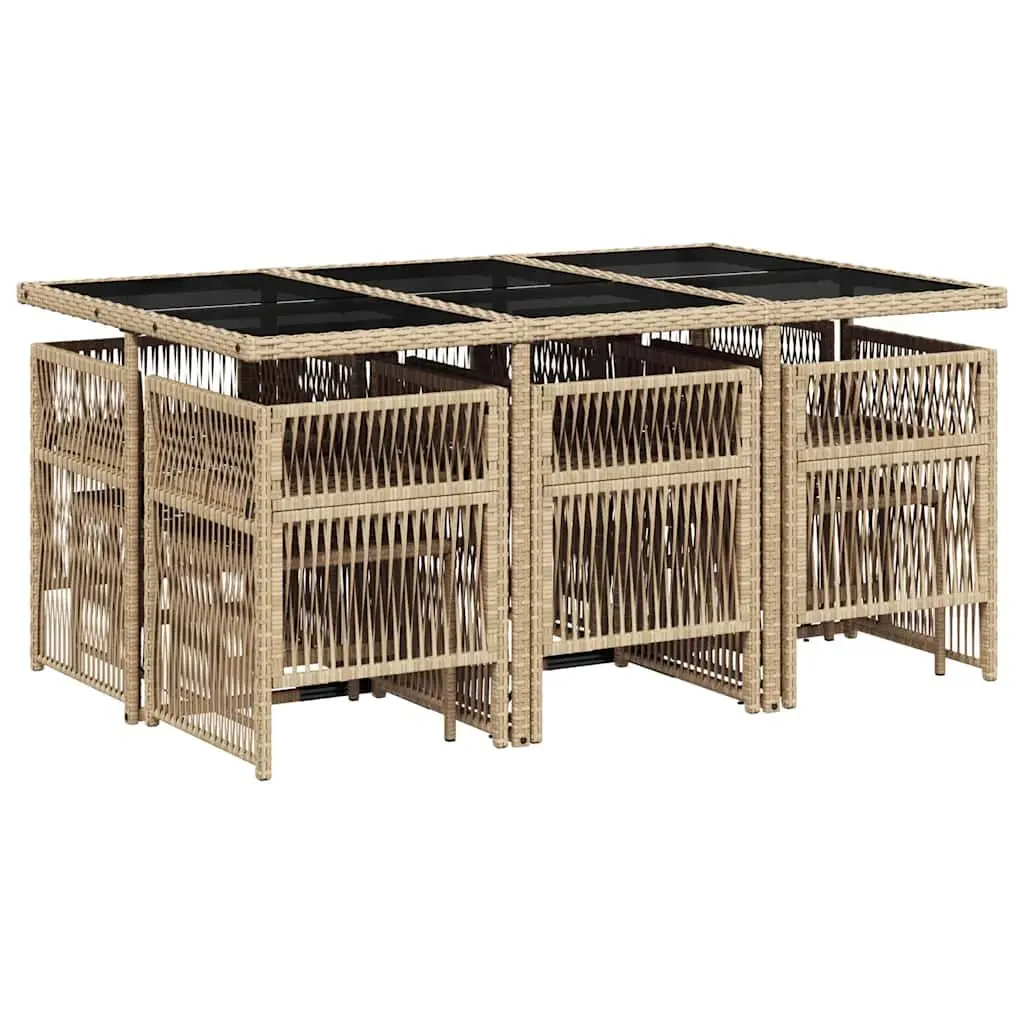 Outdoor Garden Dining Set 11 Piece Al Fresco Dining Beige Poly Rattan with Cushions