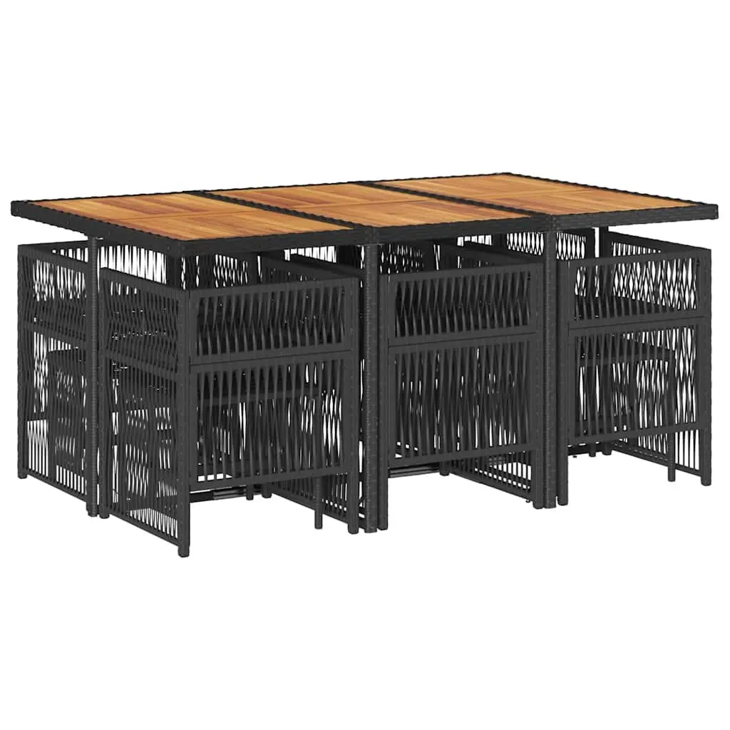 Outdoor Furniture Set 11 Piece Garden Dining Poly Rattan Table Chairs Cushions Black