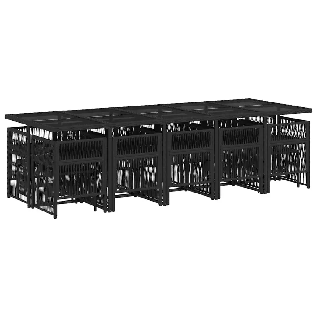 Garden Dining Set 15 Piece Outdoor Furniture Black PE Rattan Table Chairs