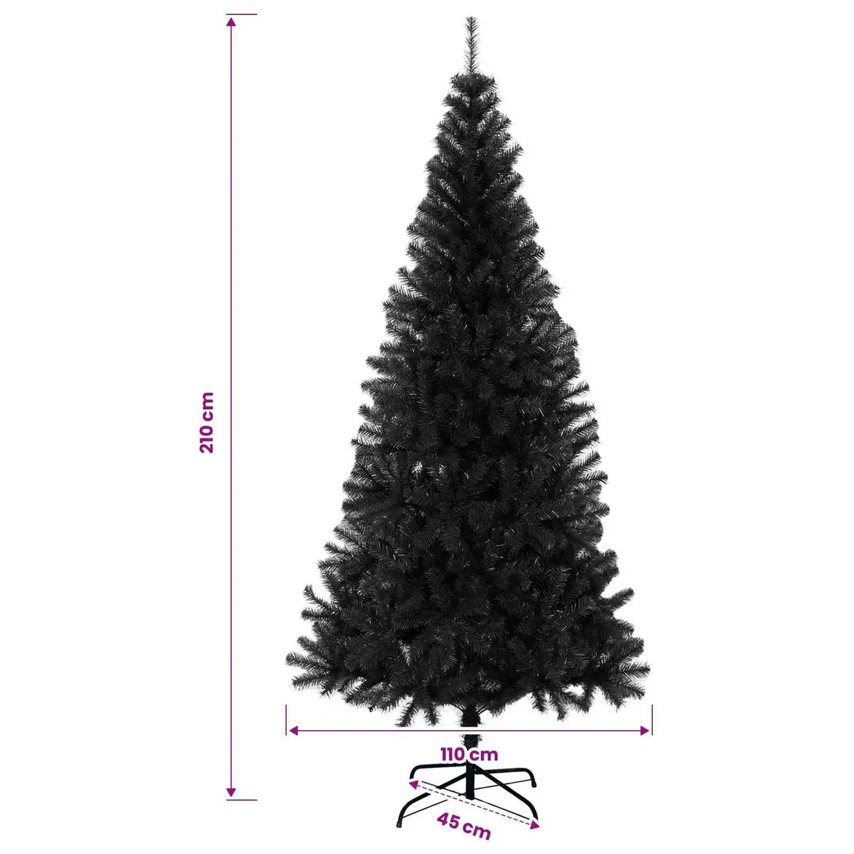 Artificial Christmas Tree 210cm Black PVC Holiday Decoration Indoor Outdoor