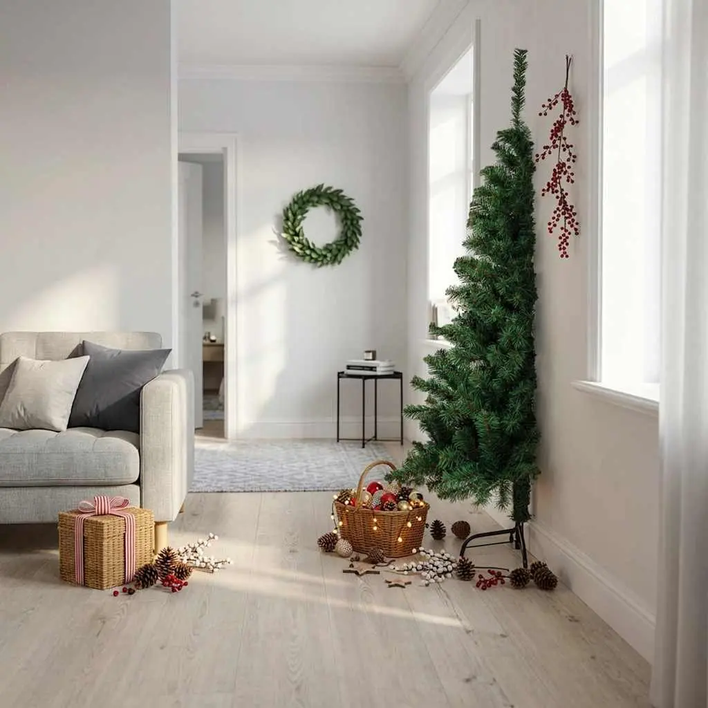 Half Christmas Tree Green 180cm Artificial PVC Seasonal Home Holiday Decoration