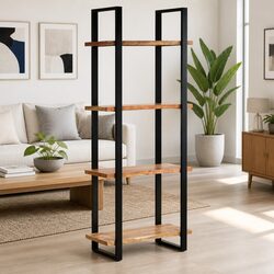 4-Tier Bookcase 80x40x180 cm Solid Acacia Wood Vintage Industrial Shelving Unit