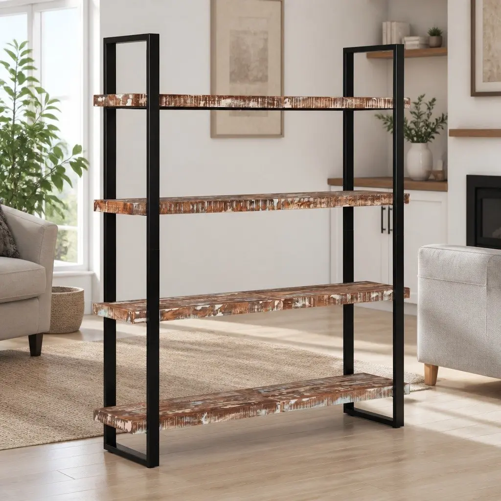 4-Tier Bookcase 160x40x180 cm Solid Reclaimed Wood Industrial Shelving Unit