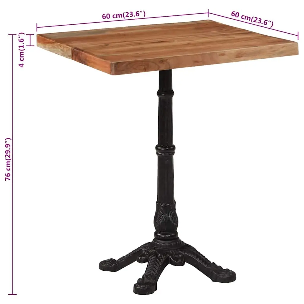Bistro Dining Table Solid Acacia Wood Cast Iron Base 60x60x76cm Brown