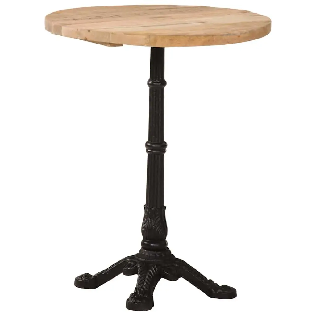 Bistro Dining Table Round Wooden Top Cast Iron Base Kitchen Brown 60x76cm