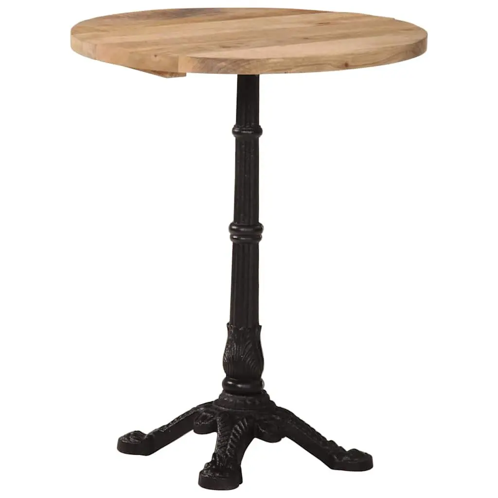 Bistro Dining Table Round Wooden Top Cast Iron Base Kitchen Brown 60x76cm