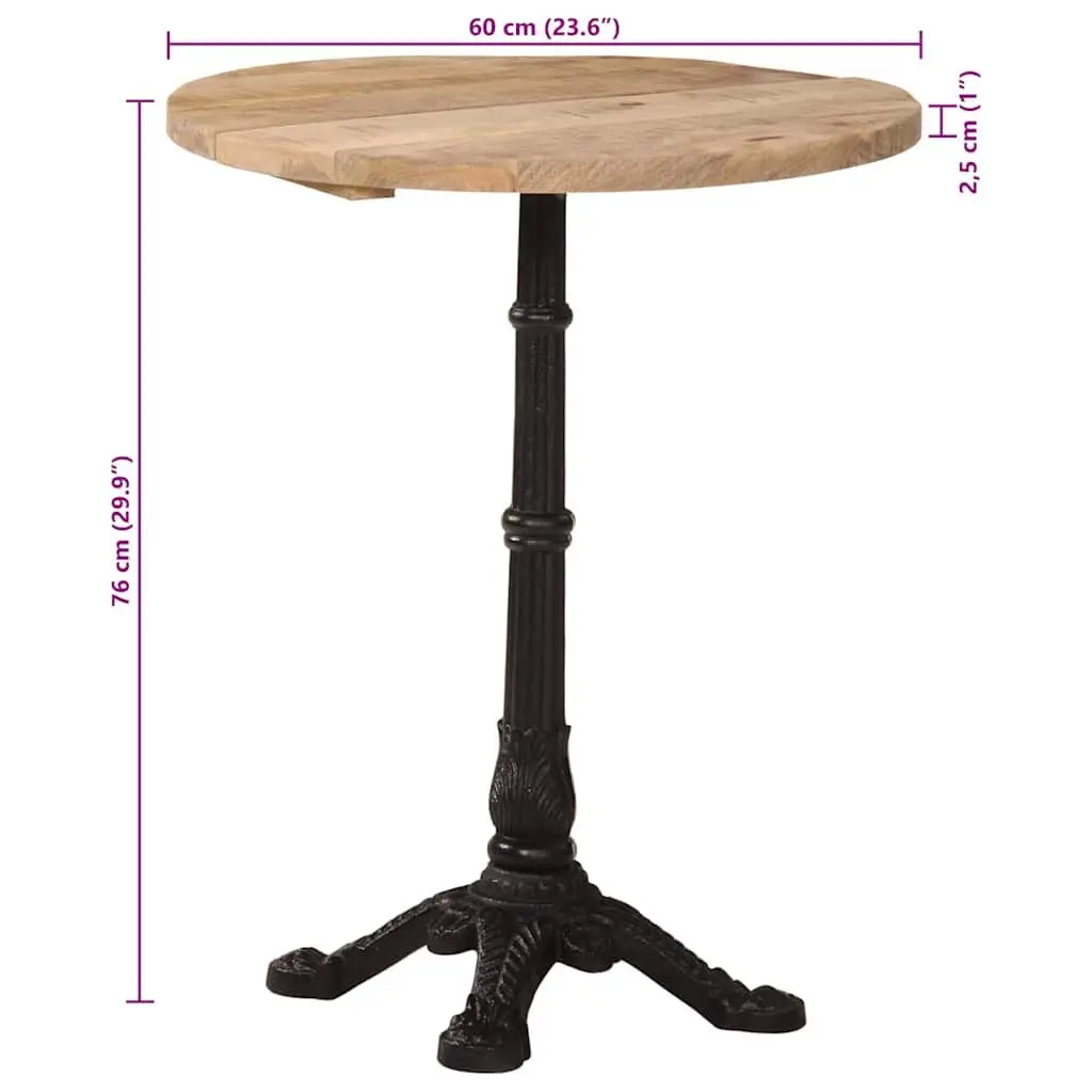 Bistro Dining Table Round Wooden Top Cast Iron Base Kitchen Brown 60x76cm