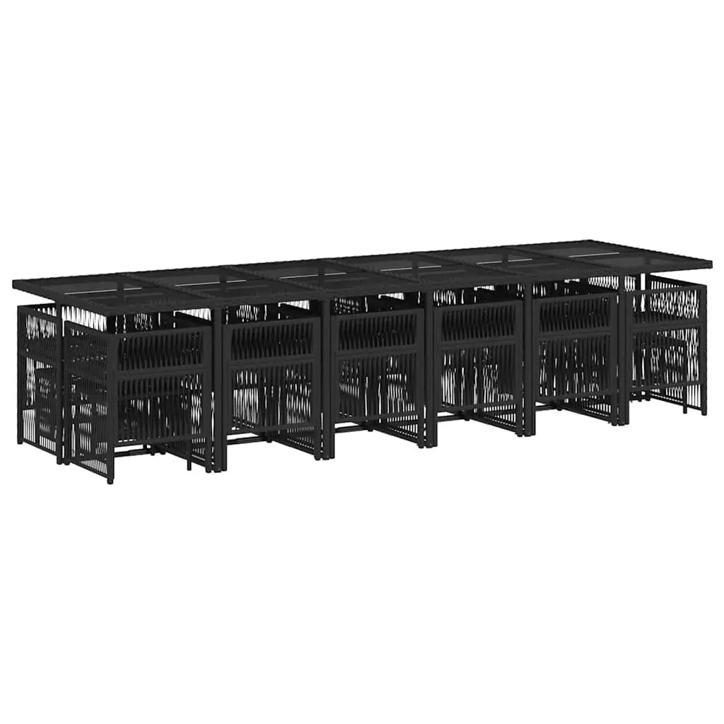 Garden Dining Set 17 Piece Outdoor Furniture Black PE Rattan Chairs Table