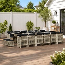 Comfortable 17 Piece Garden Dining Set in Grey Rattan