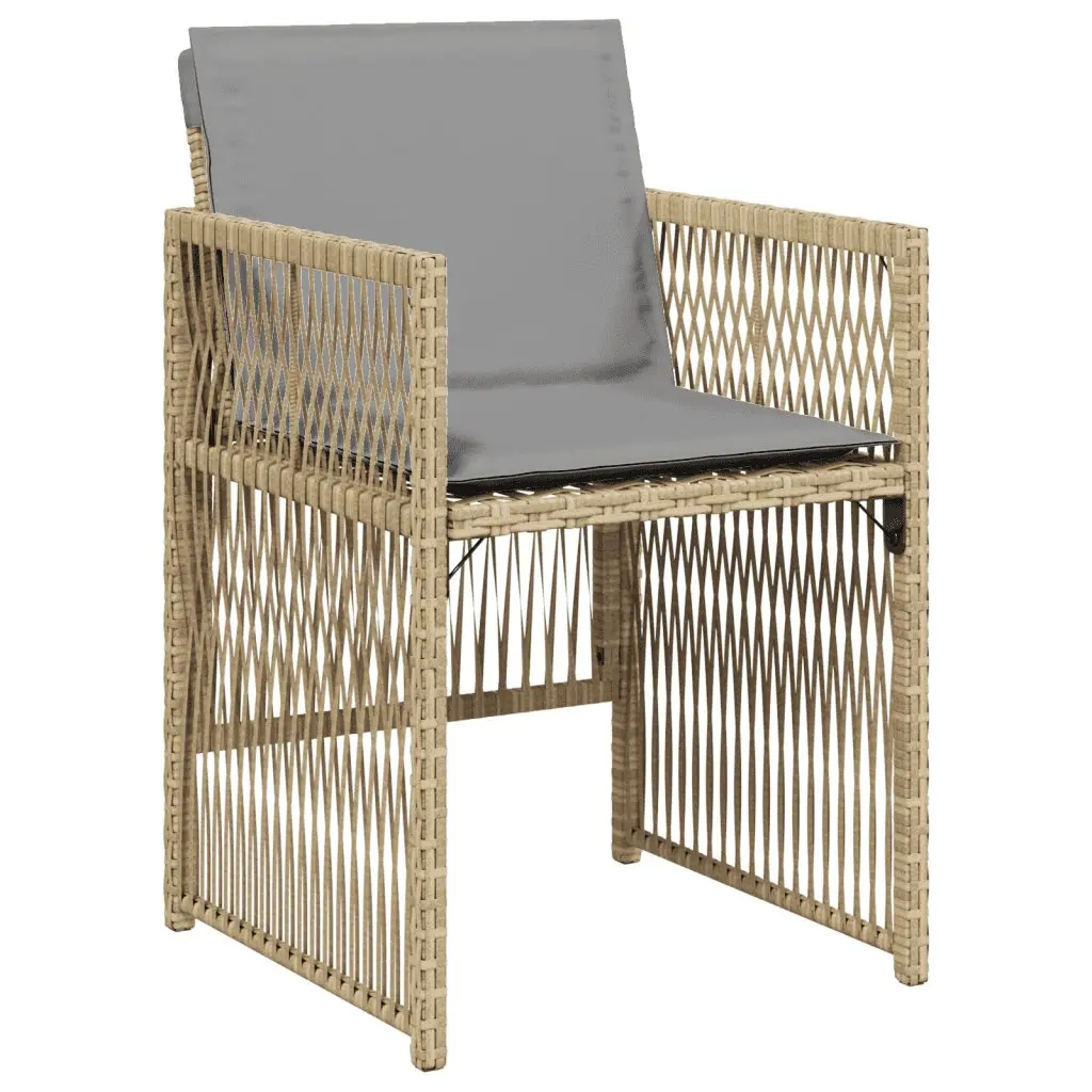 9 Piece Outdoor Dining Set Poly Rattan Patio Furniture with Cushions Beige