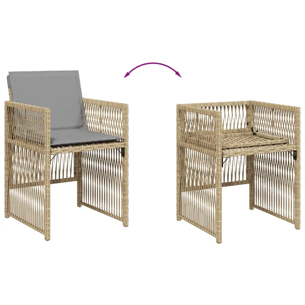 9 Piece Outdoor Dining Set Poly Rattan Patio Furniture with Cushions Beige
