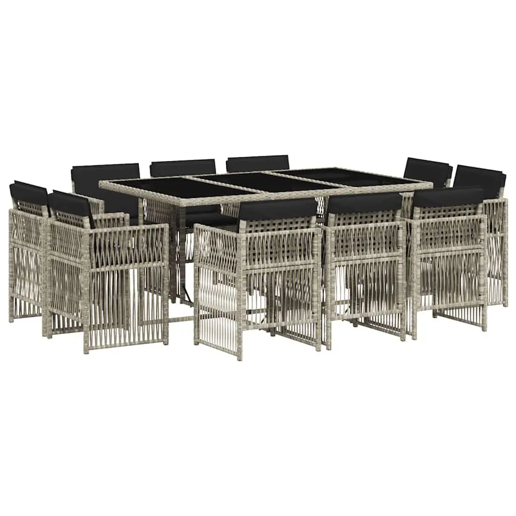 Outdoor Furniture Set 11 Piece Patio Dining Table and Chairs Grey Poly Rattan with Cushions
