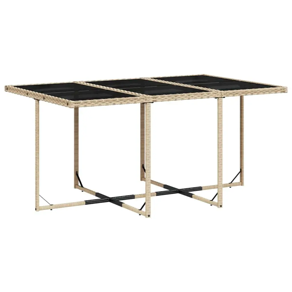 Beige 11 Piece Outdoor Dining Set Garden Furniture with Cushions Poly Rattan and Tempered Glass Table