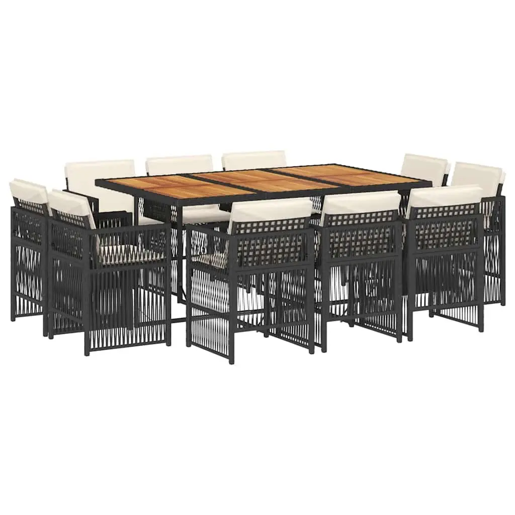 11 Piece Garden Dining Set Outdoor Furniture Black Poly Rattan with Cushions
