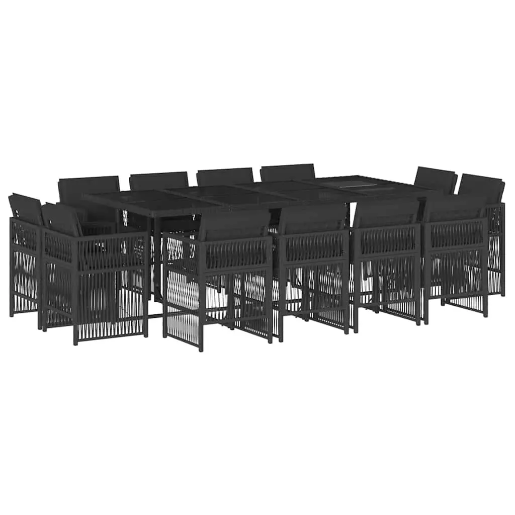 Outdoor Garden Dining Set 13 Piece Black Poly Rattan Chairs Table Cushions