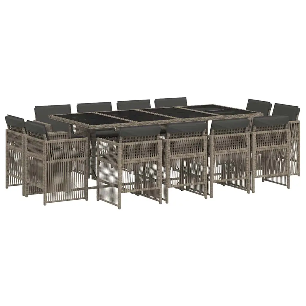 Garden Dining Set 13 Piece Outdoor Furniture Grey Poly Rattan Chairs Table Patio