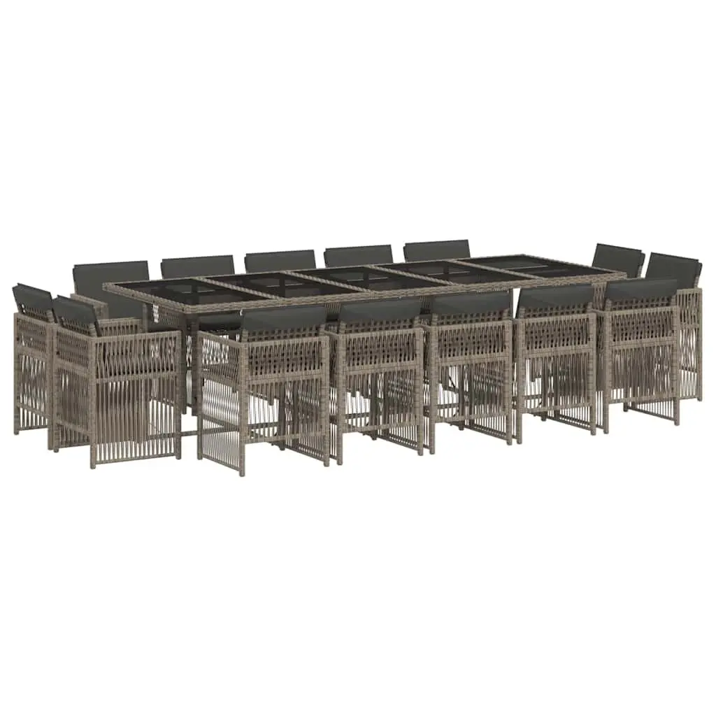 Garden Dining Set 15 Piece Outdoor Furniture Grey Poly Rattan Table Chairs