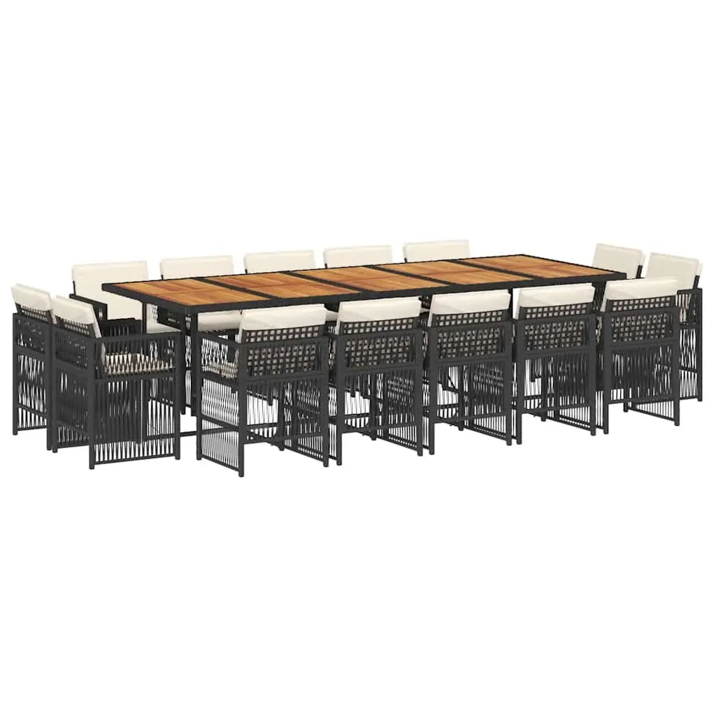 Garden Dining Set 15 Piece Outdoor Furniture Black Poly Rattan with Cushions