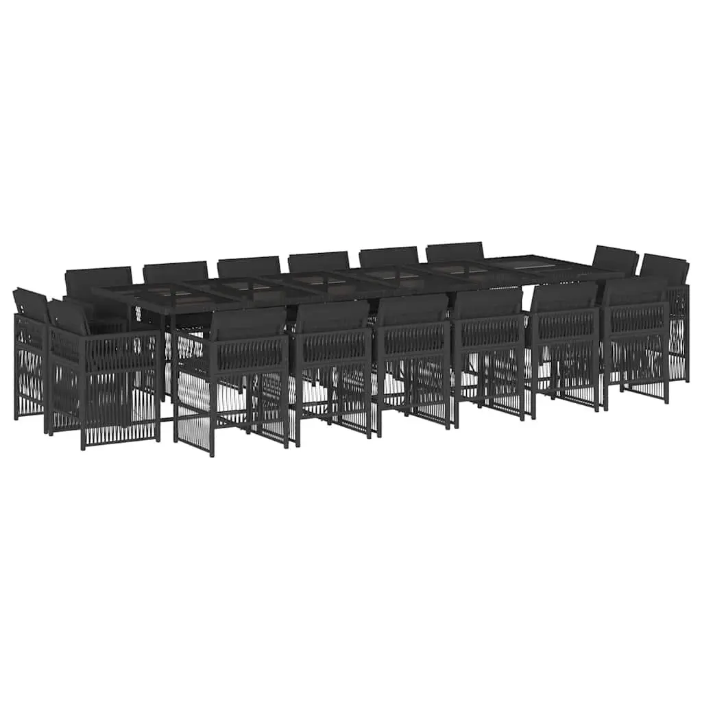 Garden Dining Set 17 Piece Outdoor Furniture Black Poly Rattan Chairs Table