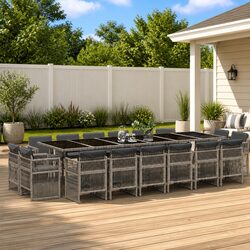 Comfortable 17-Piece Outdoor Dining Set in Grey Rattan