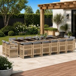 Quality 17-Piece Outdoor Dining Set in Beige for Comfort