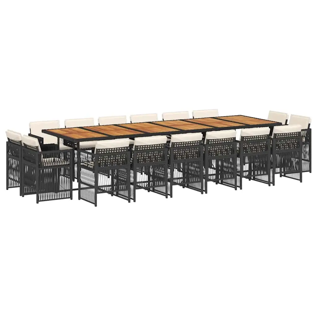 Outdoor Furniture Set 17 Piece Black Poly Rattan Chairs and Table for Garden Dining