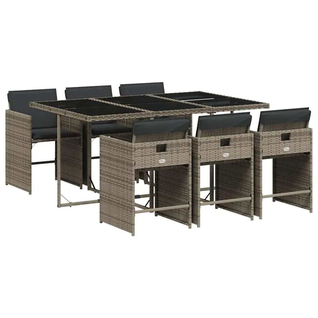 Garden Furniture Set 7 Piece Grey Poly Rattan Dining Table and Chairs with Cushions