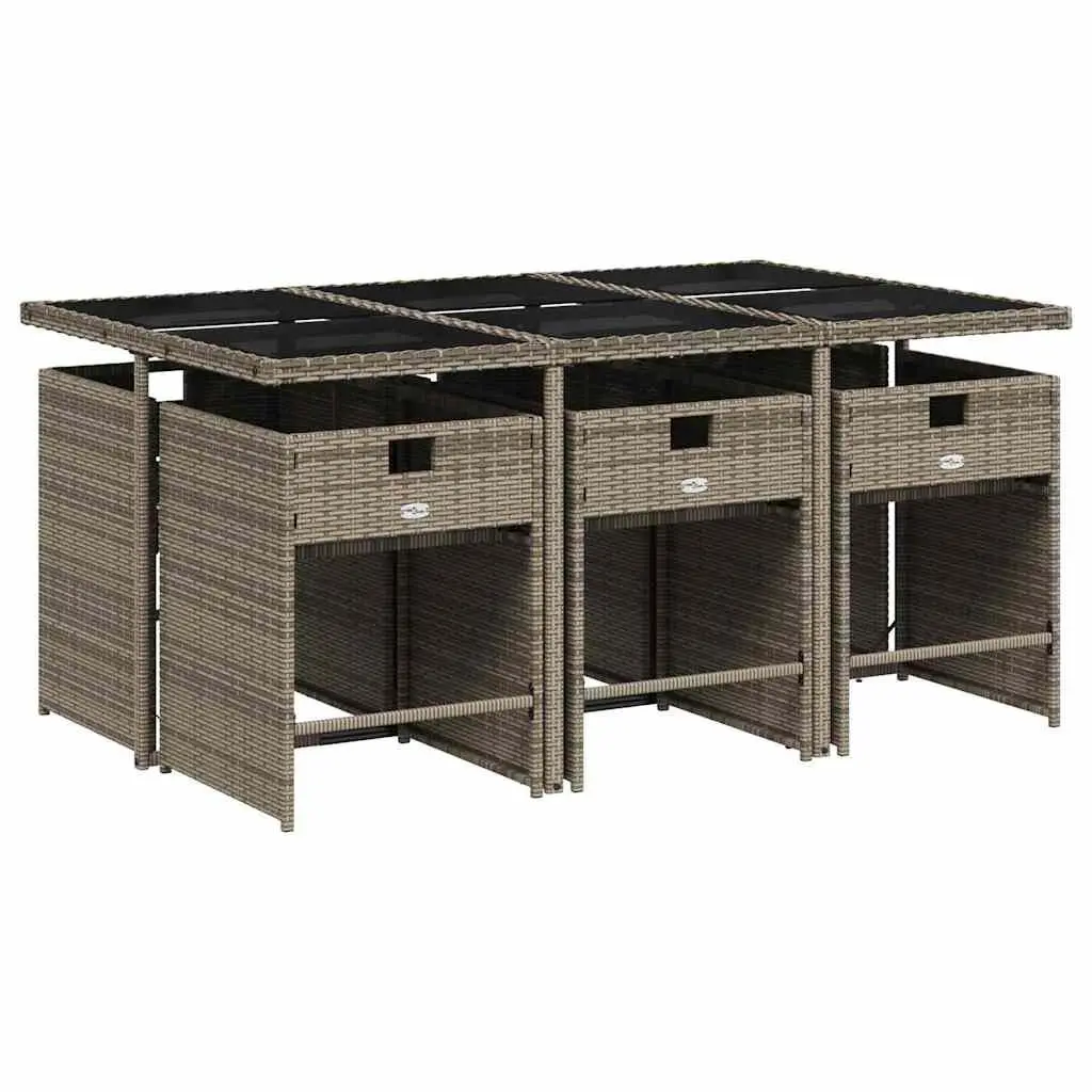 Garden Furniture Set 7 Piece Grey Poly Rattan Dining Table and Chairs with Cushions