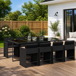 Welcoming 9 Piece Black Dining Set for Your Garden