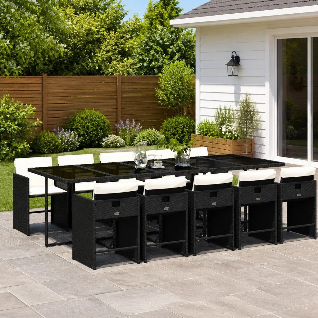 Garden Dining Set 11 Piece Outdoor Furniture Black Poly Rattan with Cushions