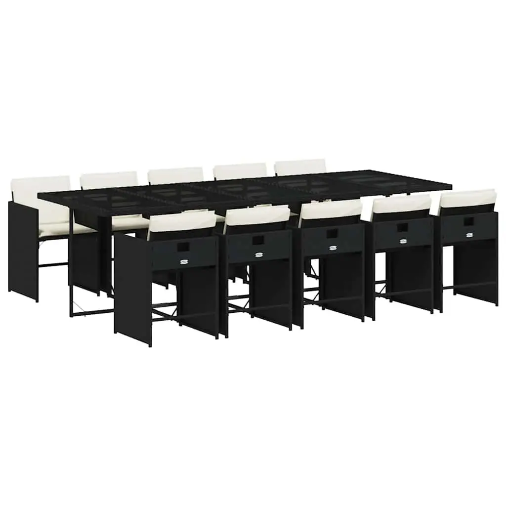 Garden Dining Set 11 Piece Outdoor Furniture Black Poly Rattan with Cushions