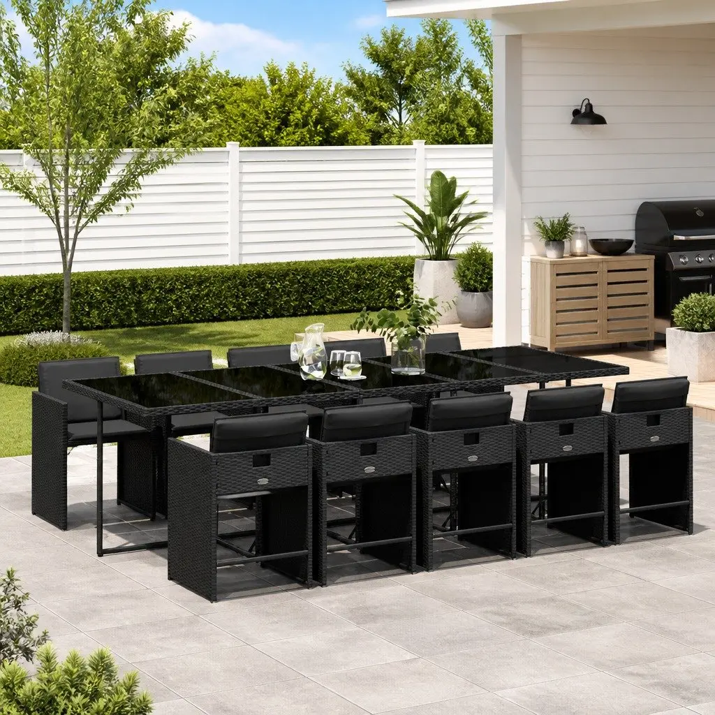 Garden Dining Set 11 Piece Outdoor Furniture Black Poly Rattan Chairs Table