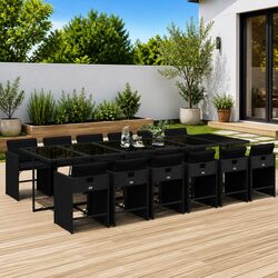 Reliable 13 Piece Black Poly Rattan Outdoor Dining Set