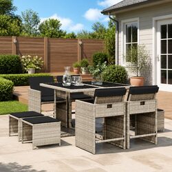 Reliable 9 Piece Grey Dining Set for Outdoor Enjoyment