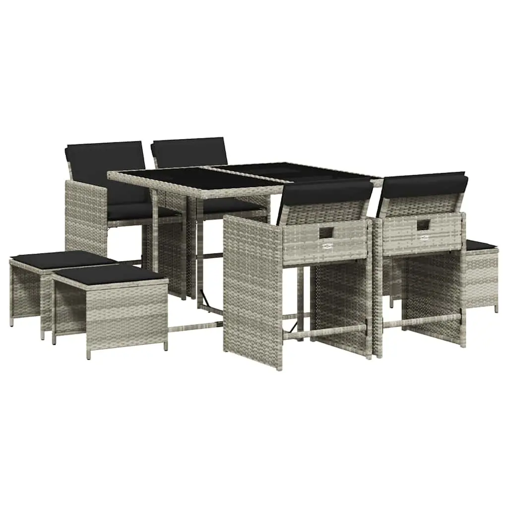 Outdoor Furniture Dining Set 9 Piece Grey Poly Rattan Table Chairs