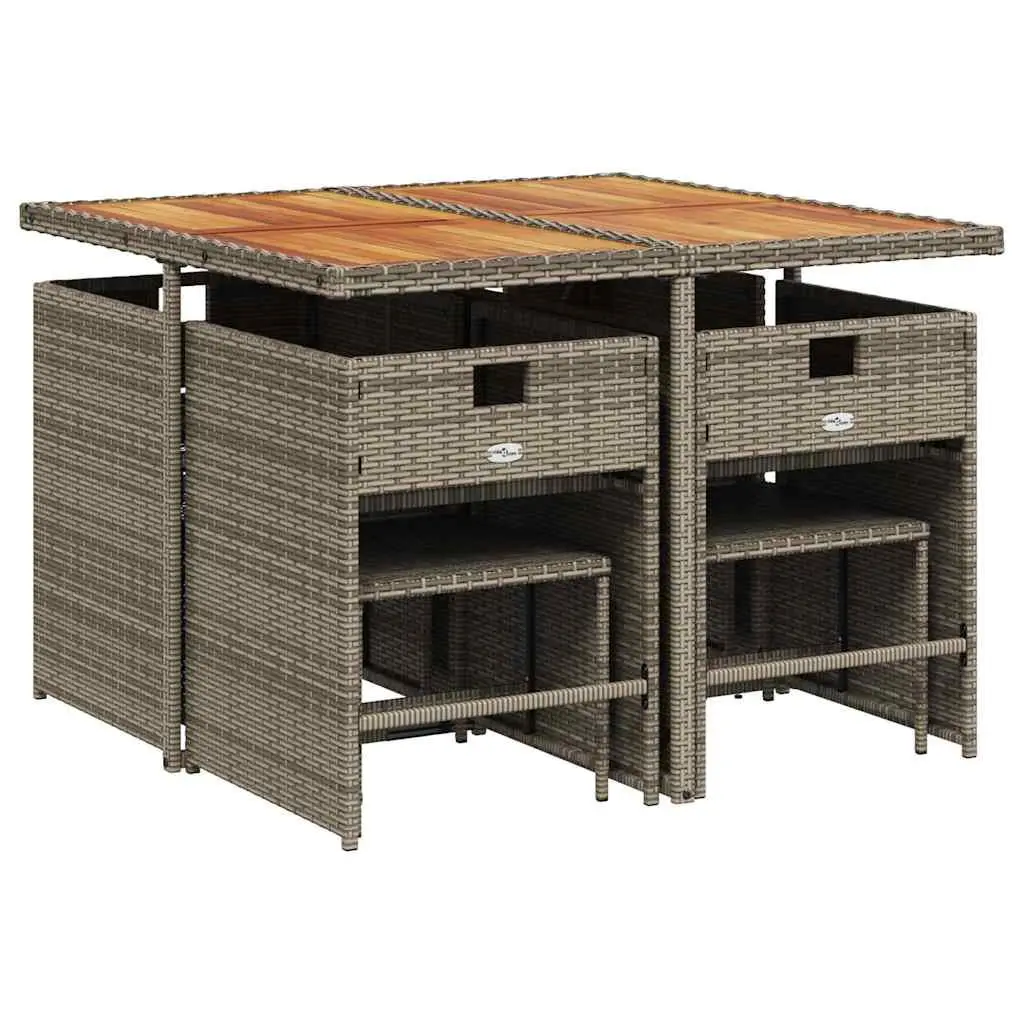 Garden Dining Set 9 Piece Grey PE Rattan Outdoor Furniture with Cushions