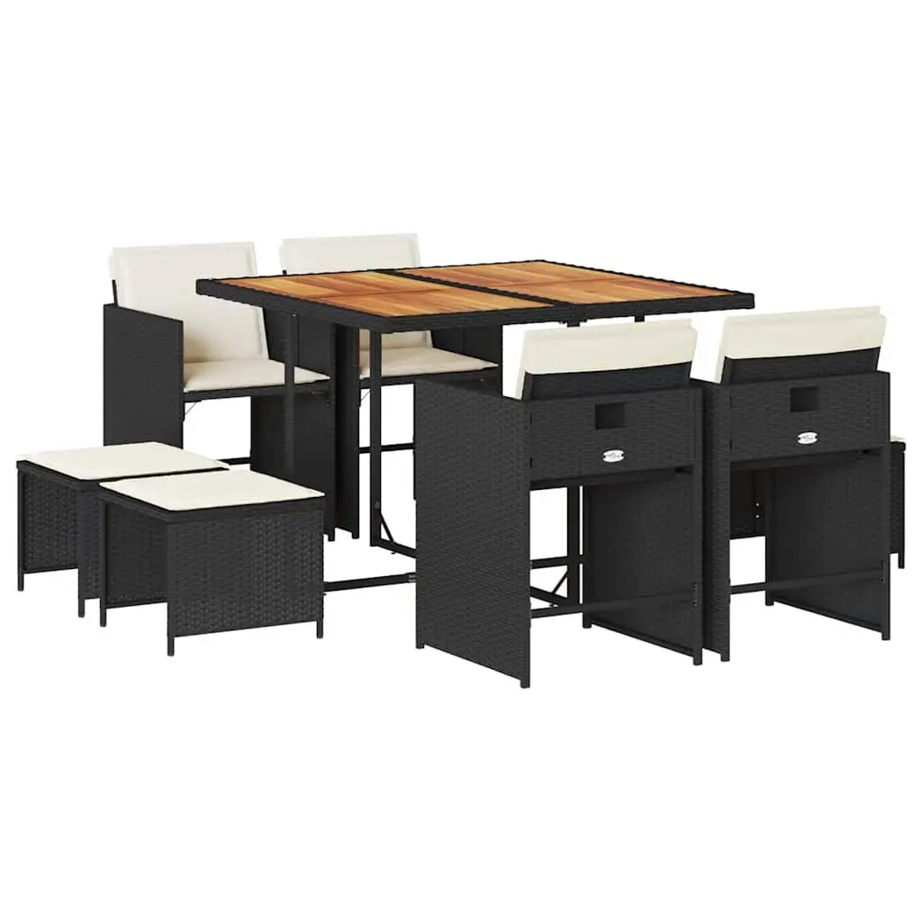 Outdoor Garden Dining Set 9 Piece Al Fresco Dining Cushioned Chairs Table Black PE Rattan