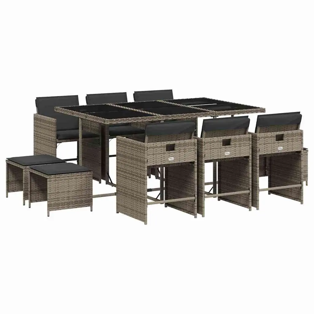Garden Dining Set 11 Piece Outdoor Furniture Grey Poly Rattan Chairs Table