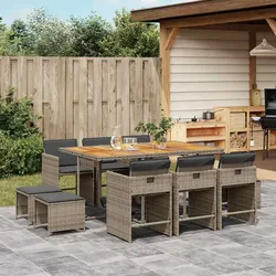 Outdoor Dining Set 11 Piece Grey Poly Rattan Garden Furniture with Cushions