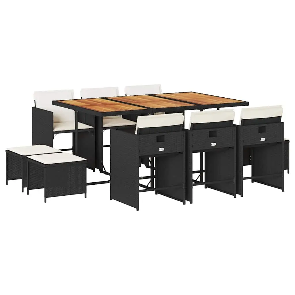 Garden Dining Set 11 Piece Outdoor Furniture Black PE Rattan Chairs Table