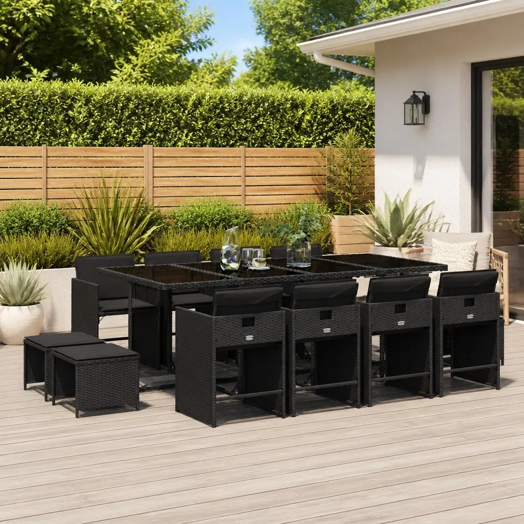 13 Piece Outdoor Garden Dining Set Cushions Poly Rattan Black