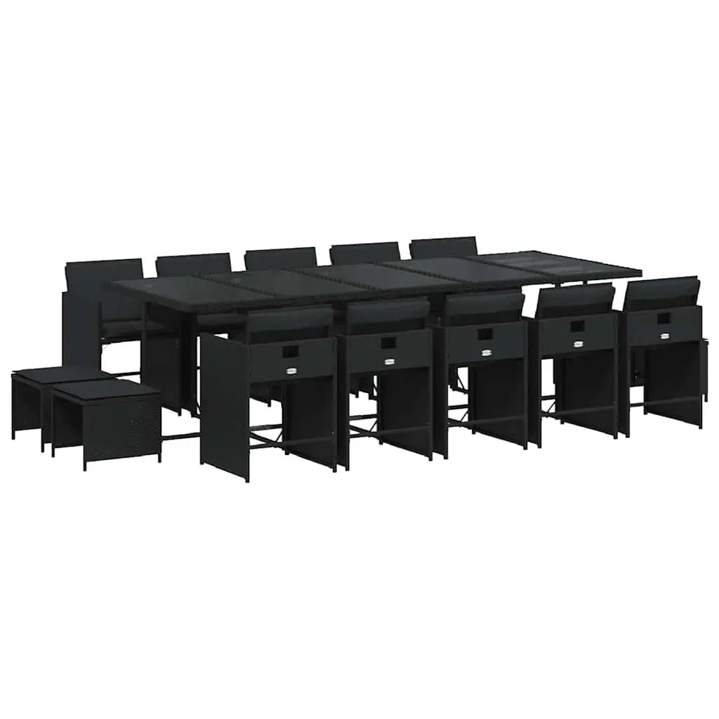 Outdoor Dining Set 15 Piece Al Fresco Dining Black PE Rattan Garden Furniture with Cushions