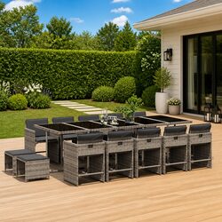 Garden Dining Set 15 Piece Outdoor Furniture Grey Poly Rattan Chairs Table