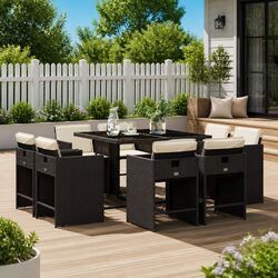 Garden Dining Set 9 Piece Outdoor Furniture Table Chairs with Cushions Black