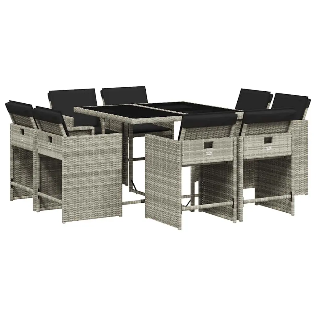 Outdoor Furniture Set 9 Piece Dining Grey Poly Rattan Table Chairs