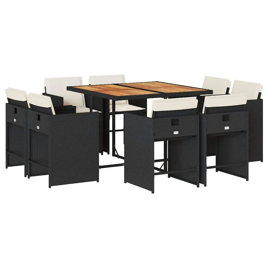 Outdoor Furniture Dining Set 9 Piece Poly Rattan Chairs Table Cushions Black