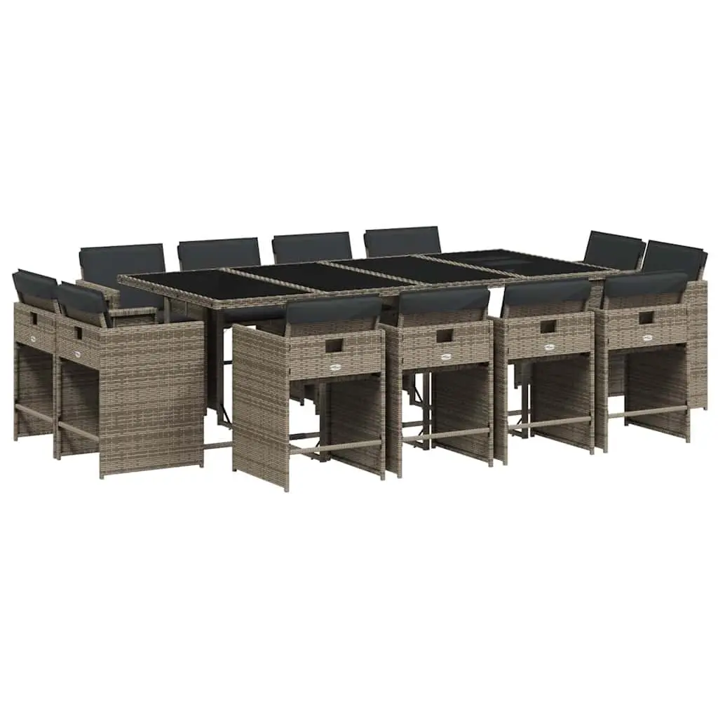 Outdoor Furniture Set 13 Piece Garden Dining Set Grey Poly Rattan Table Chairs