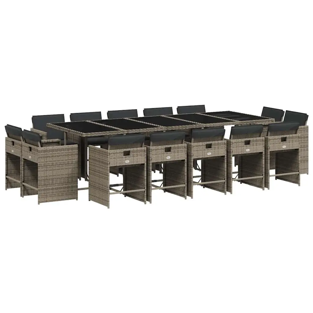 Garden Dining Set 15 Piece Outdoor Furniture Grey Poly Rattan Chairs Table